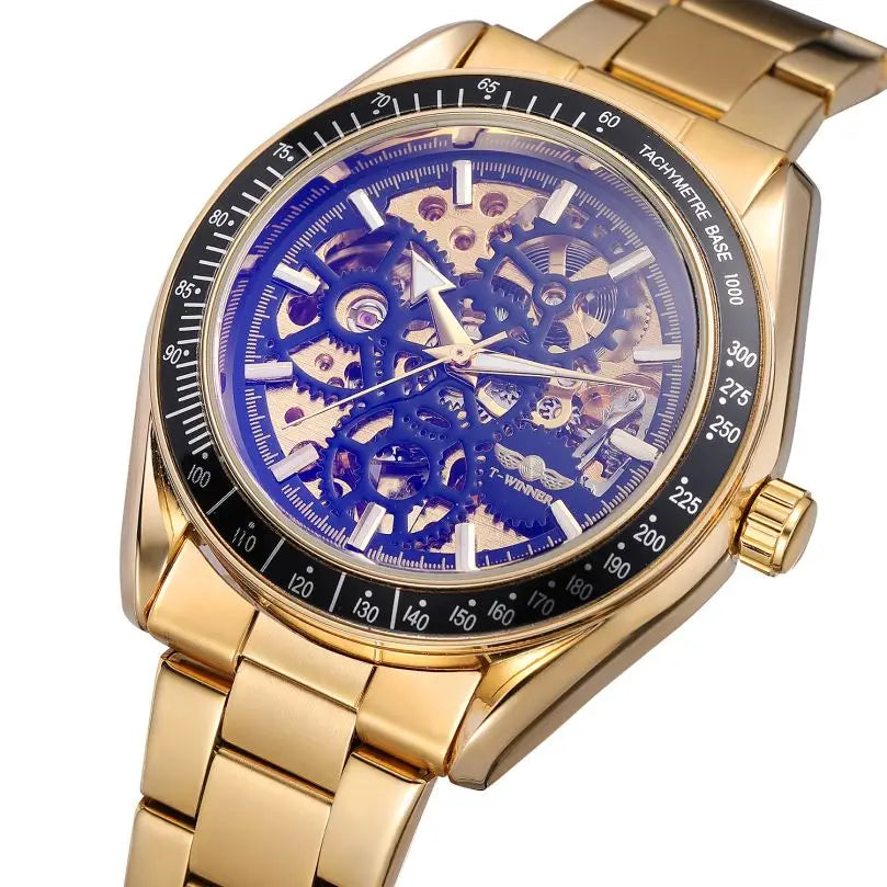 T-Winner Men’s Automatic Mechanical Watch – Stainless Steel Skeleton Wristwatch