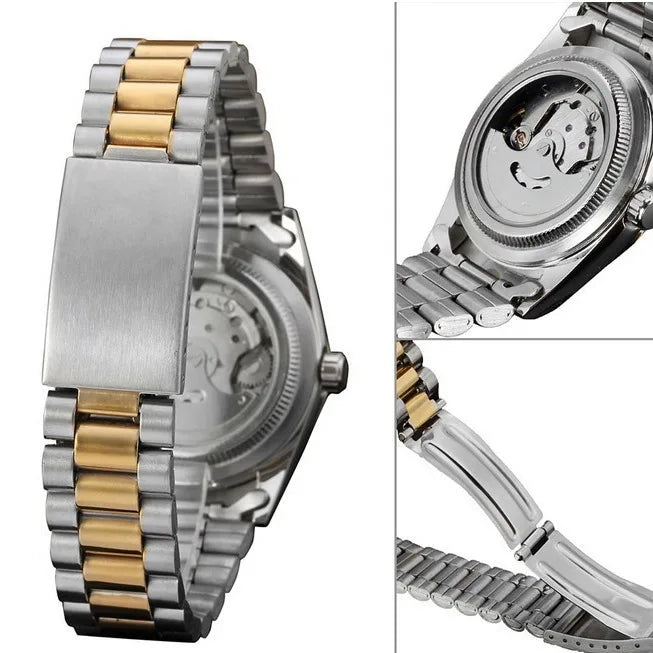 T-Winner Men's Gold Mechanical Watch – Luxury Skeleton Self-Winding Men’s Watch