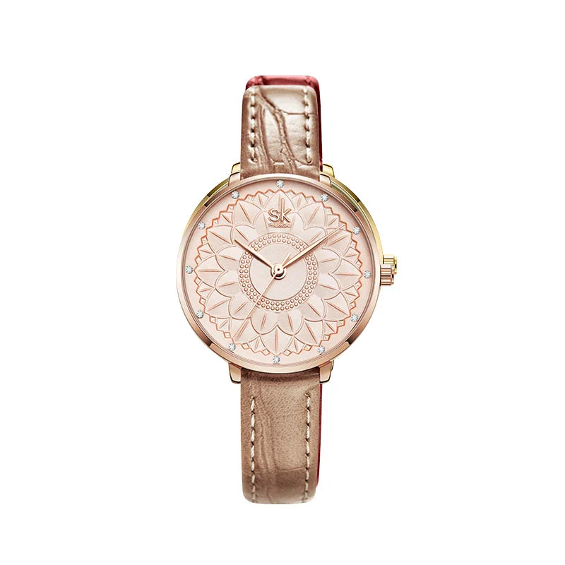 SK Women’s Quartz Dress Watch – Waterproof PU Leather Strap, Elegant Analog Design