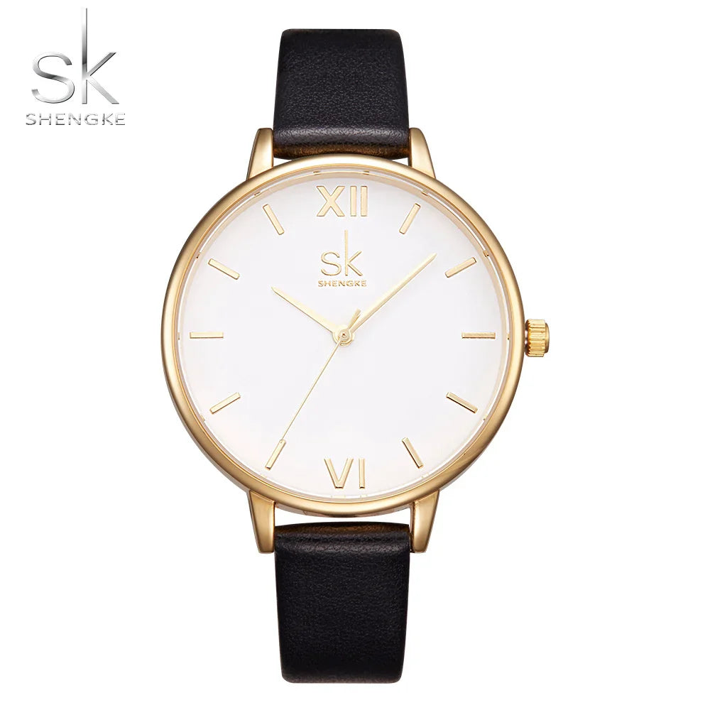 SK Women’s Quartz Leather Watch – Large Dial, Waterproof Casual Fashion Wristwatch