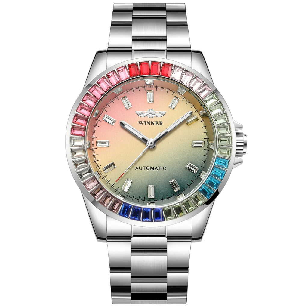 T-Winner Men’s Moon Phase Mechanical Watch – Luminous Stainless Steel Wristwatch