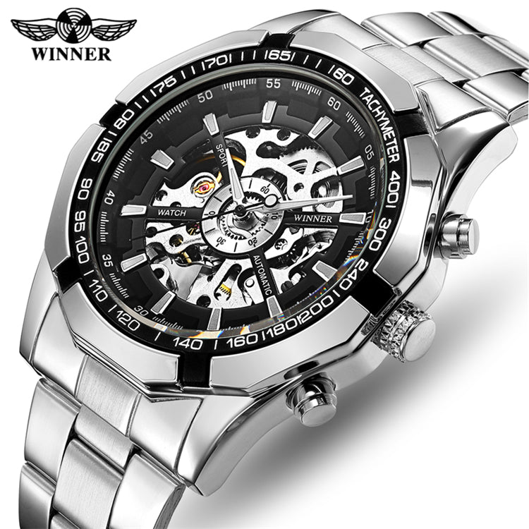 T-WINNER Men’s Mechanical Watch – Luxury Stainless Steel Chronograph Business Watch