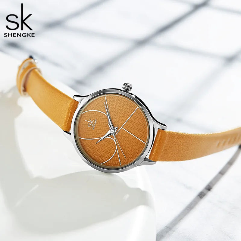 SK Women’s Quartz Watch with PU Leather Strap – Minimalist Dial, 3ATM Waterproof