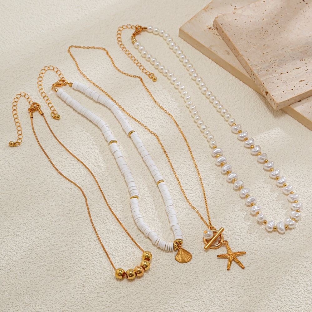 Layered Pearl Luxe Sea Charm Necklace for Women – Fashionable Alloy Jewelry