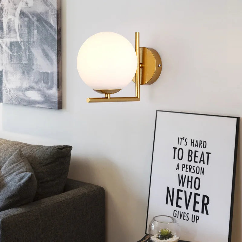Modern Glass Globe Wall Lamp – European Style Iron Light for Bedroom & Aisle Decor