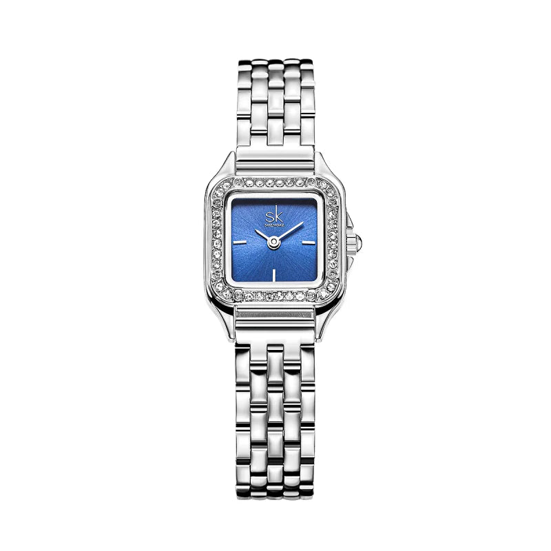 SK Women’s Quartz Watch – Elegant Square Dial with Diamond Accents, Stainless Steel Band