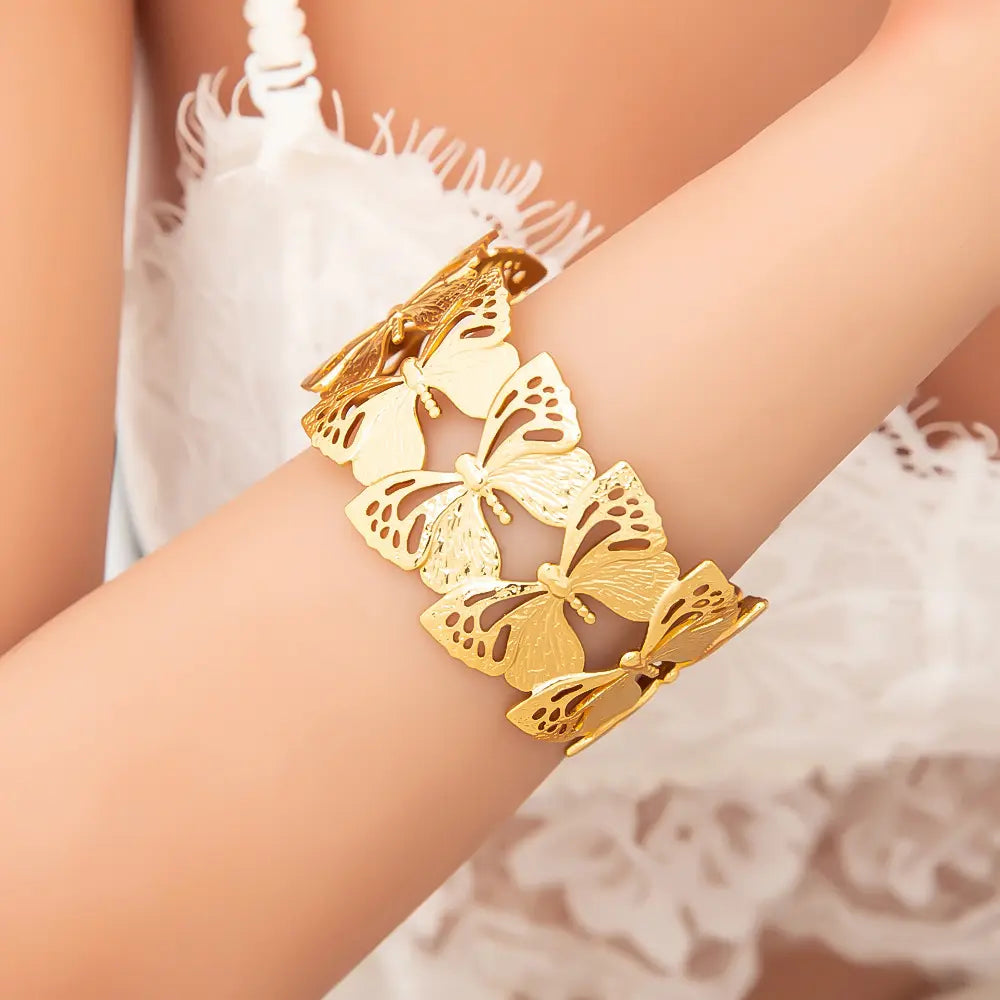 Gold Butterfly Cutout Stainless Steel Bracelet – Romantic Jewelry for Women