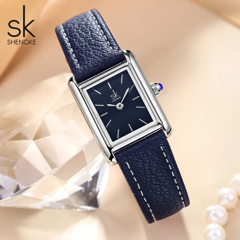 SK Women’s Square Quartz Watch – Leather Strap, Water-Resistant Luxury Wristwatch