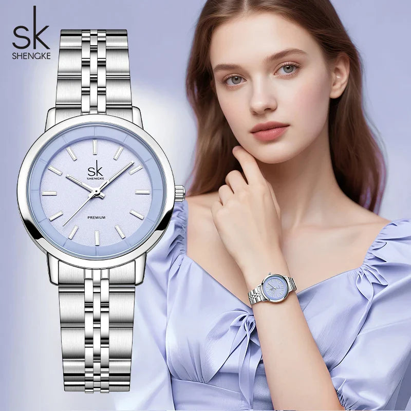 SK Women’s Quartz Watch – Candy Color Dial, Stainless Steel Strap, Waterproof Wristwatch