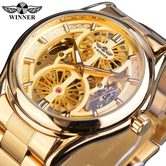 Winner Skeleton Automatic Mechanical Watch for Men – Stainless Steel Waterproof Timepiece