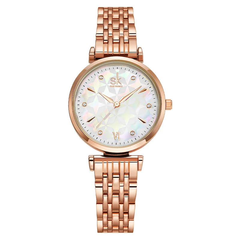 SK Women’s Quartz Watch – Stainless Steel Band, Round Dial, 30M Waterproof