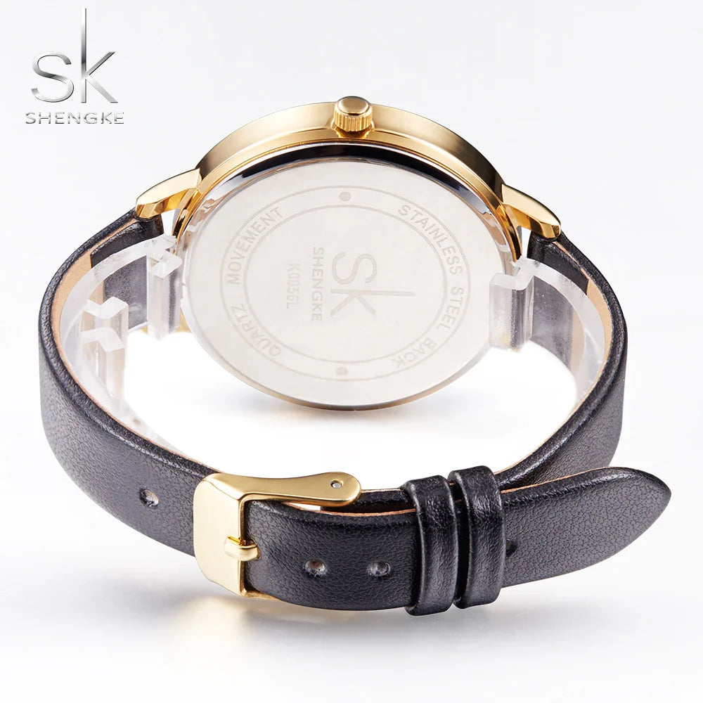 SK Women’s Quartz Leather Watch – Large Dial, Waterproof Casual Fashion Wristwatch