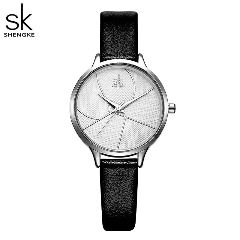 SK Women’s Quartz Watch with PU Leather Strap – Minimalist Dial, 3ATM Waterproof