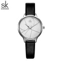 SK Women’s Quartz Watch with PU Leather Strap – Minimalist Dial, 3ATM Waterproof