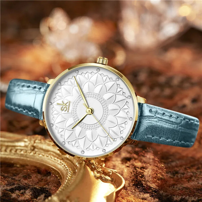 SK Women’s Quartz Dress Watch – Waterproof PU Leather Strap, Elegant Analog Design