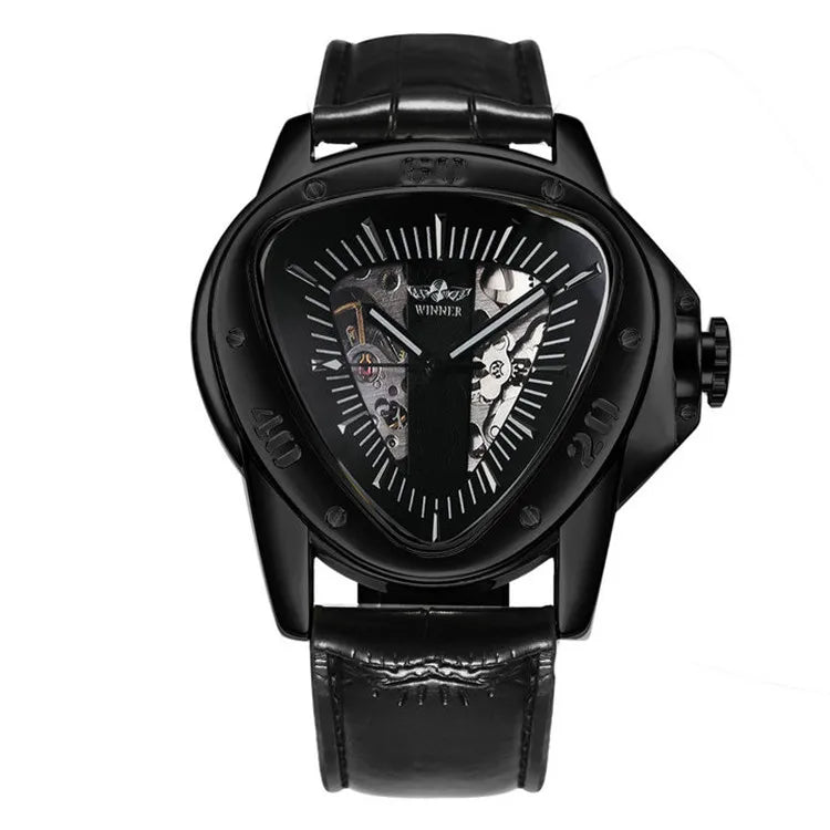 T-Winner Men’s Automatic Mechanical Racing Watch – Triangle Skeleton Leather Strap