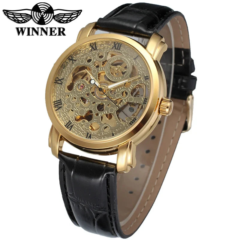 T-WINNER Skeleton Automatic Mechanical Watch for Men – Luxury Leather Strap Timepiece