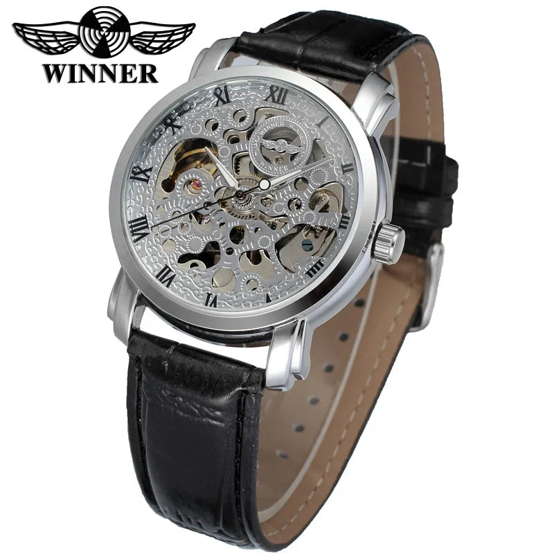 T-WINNER Skeleton Automatic Mechanical Watch for Men – Luxury Leather Strap Timepiece