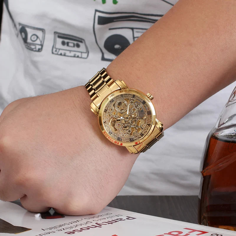 T-Winner Men’s Dragon Skeleton Watch – Automatic Mechanical Gold Luxury Timepiece