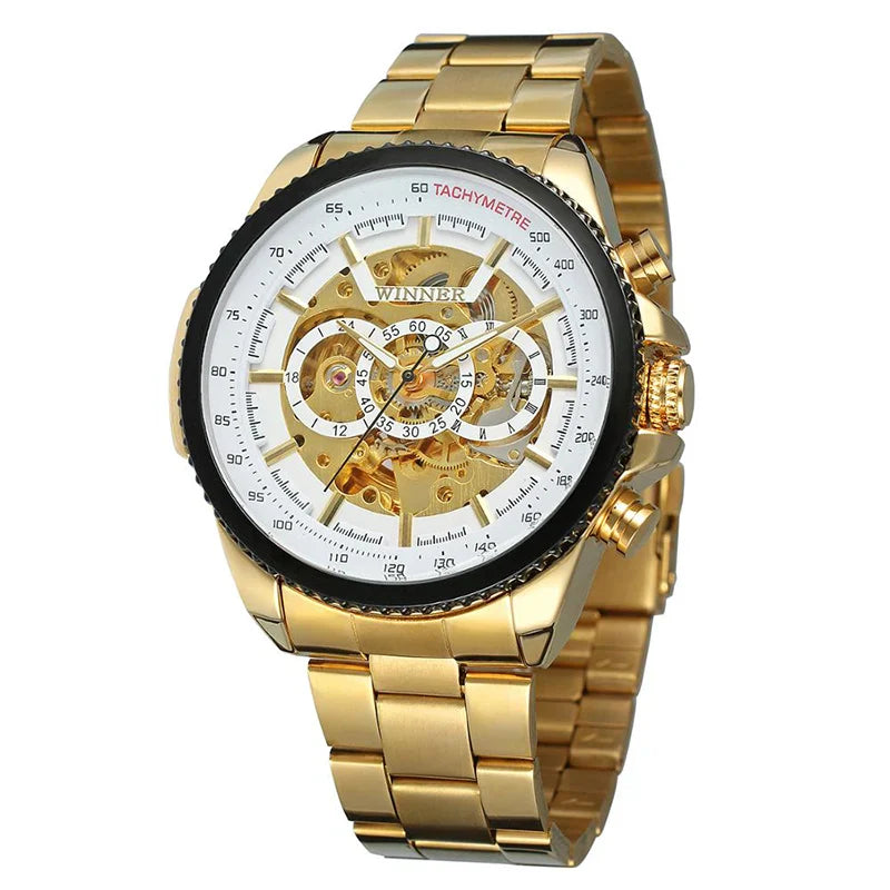 T-Winner Men’s Automatic Mechanical Skeleton Watch – Stainless Steel Band, Roman Dial