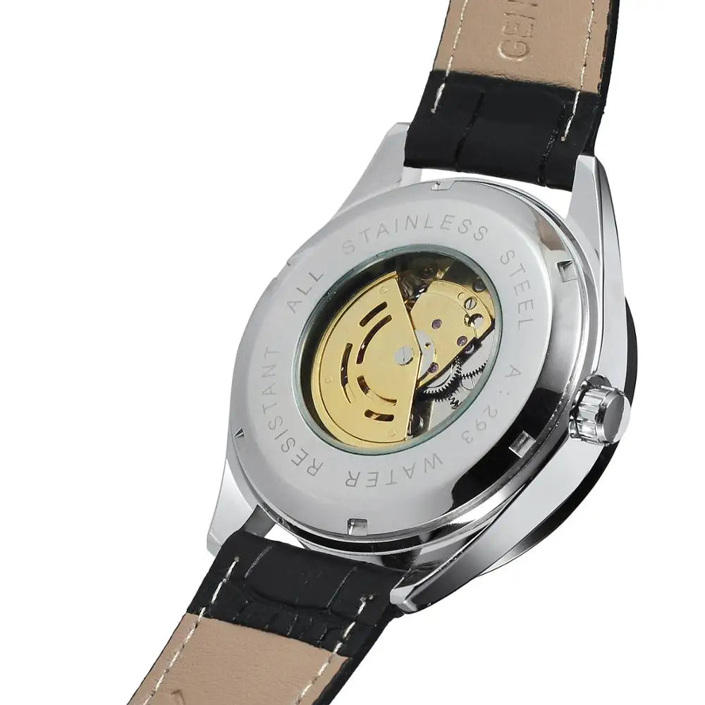 T-WINNER Skeleton Automatic Mechanical Watch for Men – Leather Strap Vintage Timepiece