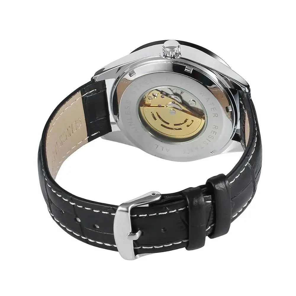 T-WINNER Skeleton Automatic Mechanical Watch for Men – Leather Strap Vintage Timepiece