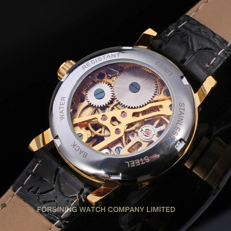 T-Winner Women's Skeleton Watch – Minimalist Leather Strap, Mechanical Timepiece