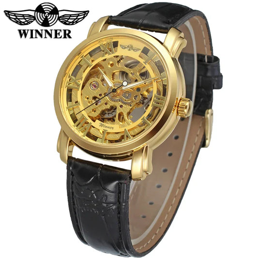 T-WINNER Skeleton Automatic Mechanical Watch for Men – Luxury Leather Strap Timepiece
