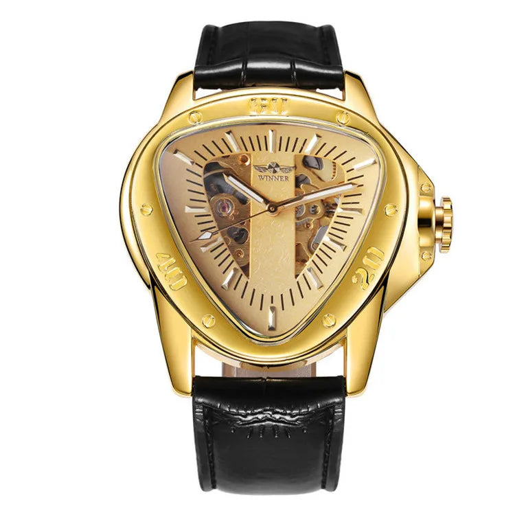 T-Winner Men’s Automatic Mechanical Racing Watch – Triangle Skeleton Leather Strap