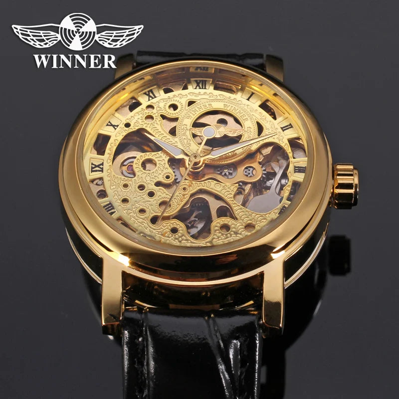 T-Winner Women's Skeleton Watch – Minimalist Leather Strap, Mechanical Timepiece