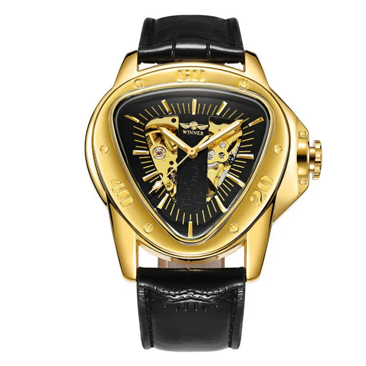 T-Winner Men’s Automatic Mechanical Racing Watch – Triangle Skeleton Leather Strap