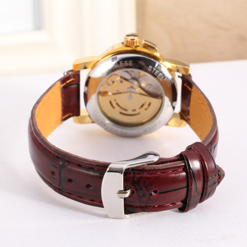 T-WINNER Women's Skeleton Watch – Automatic Mechanical Leather Strap, Fashion Timepiece