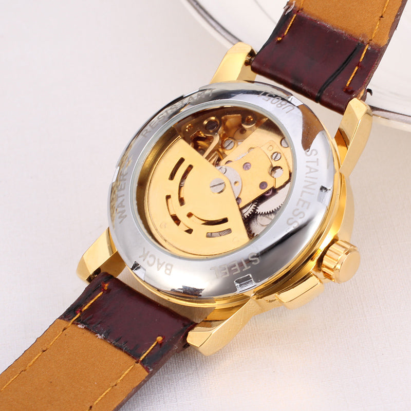 T-WINNER Women's Skeleton Watch – Automatic Mechanical Leather Strap, Fashion Timepiece