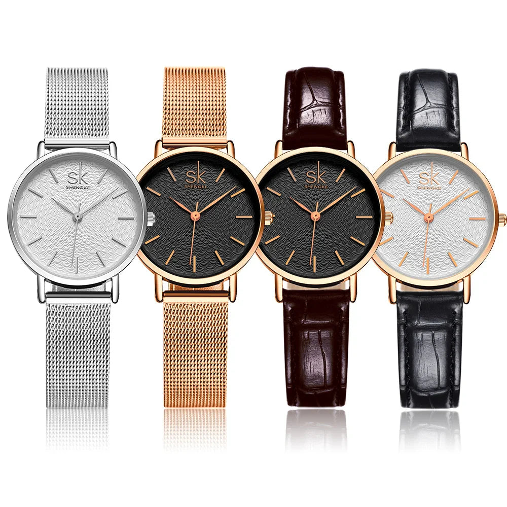SK Luxury Women’s Quartz Watch – Fashion Wristwatch with Leather or Mesh Strap