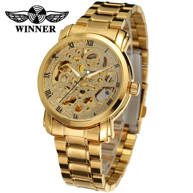 T-Winner Men’s Dragon Skeleton Watch – Automatic Mechanical Gold Luxury Timepiece