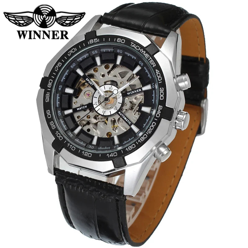T-Winner Men’s Skeleton Automatic Watch – Luxury Mechanical Timepiece with Leather Strap