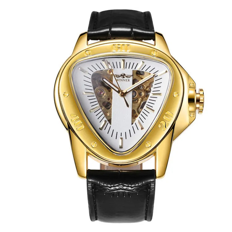 T-Winner Men’s Automatic Mechanical Racing Watch – Triangle Skeleton Leather Strap