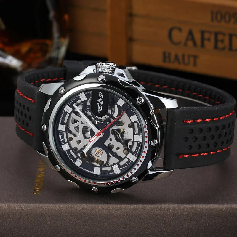T-Winner Men’s Hollow Automatic Mechanical Watch – Casual Silicone Strap Timepiece