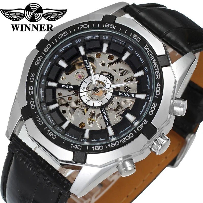 T-Winner Men’s Skeleton Automatic Watch – Luxury Mechanical Timepiece with Leather Strap
