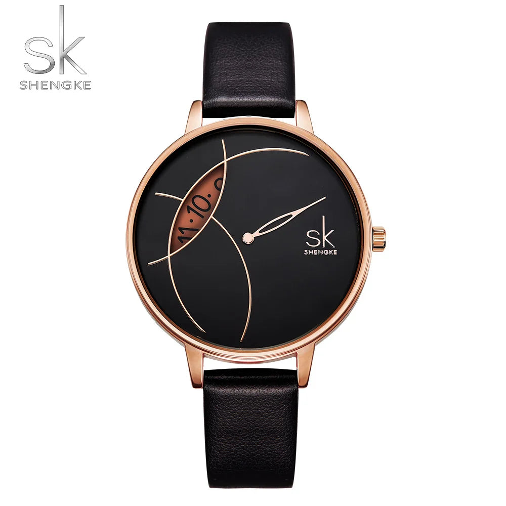 SK Women’s Quartz Watch – Stylish Stainless Steel Mesh & Leather Casual Timepiece
