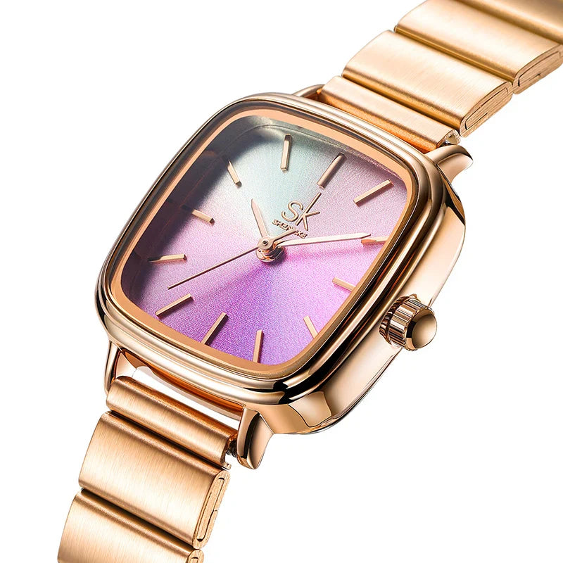 SK Women’s Minimalist Quartz Watch – Square Dial, Stainless Steel Strap, 3ATM Waterproof