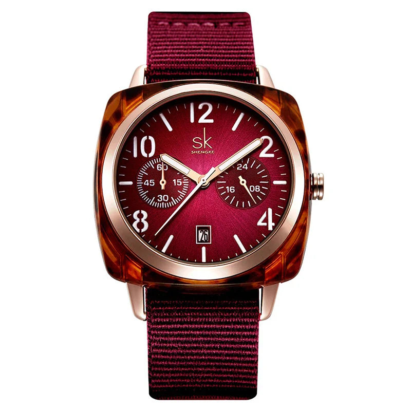 SK Women’s Quartz Watch – Waterproof Nylon Strap 40mm Analog Timepiece