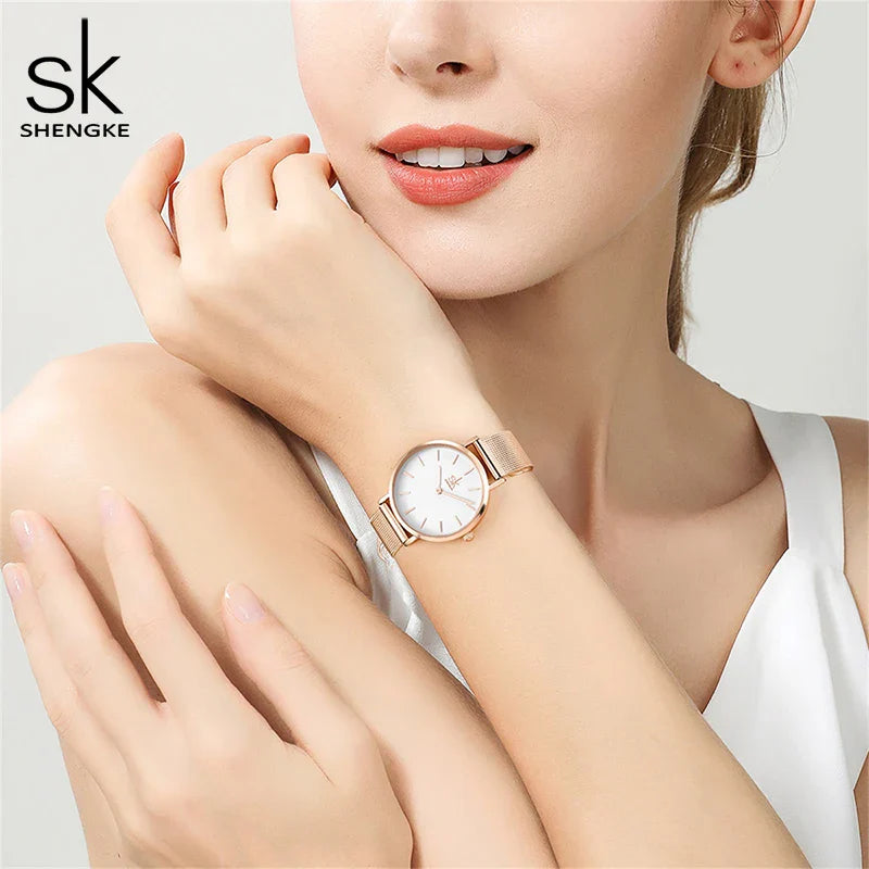 SK Women’s Luxury Quartz Watch – Mesh Strap, 32MM Waterproof Elegant Wristwatch