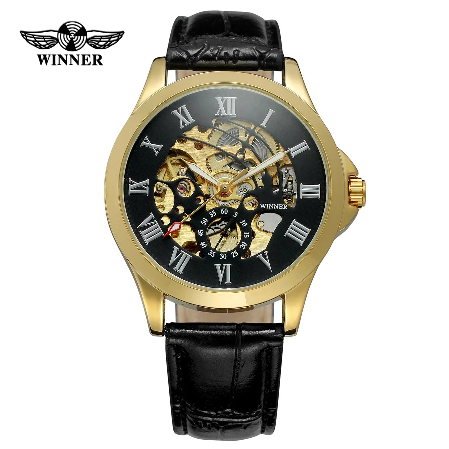 T-Winner Men’s Skeleton Automatic Watch – Leather Strap Mechanical Timepiece