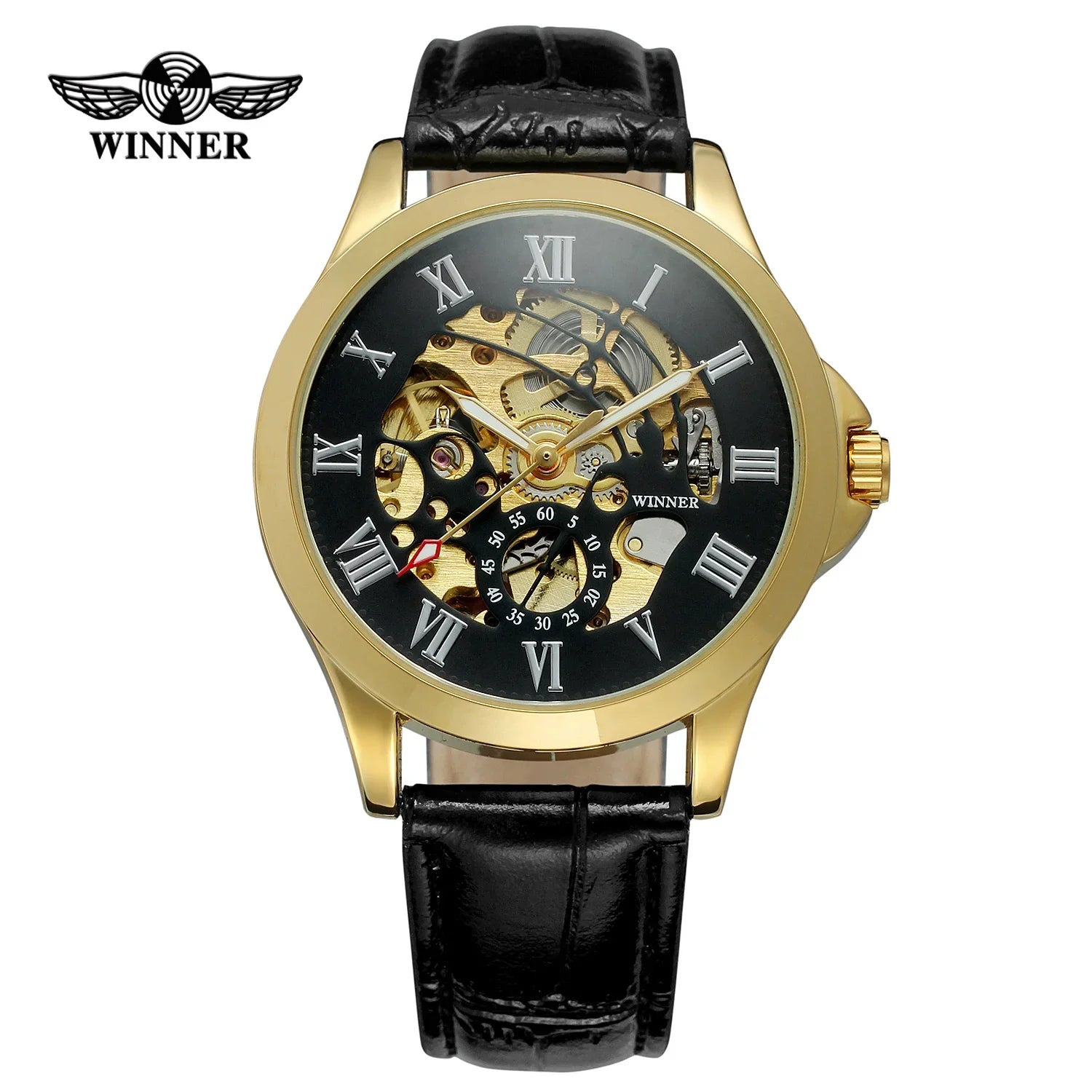 T-Winner Men’s Skeleton Automatic Watch – Leather Strap Mechanical Timepiece