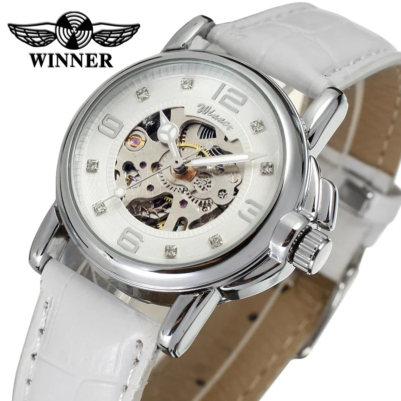 T-WINNER Women's Skeleton Watch – Automatic Mechanical Leather Strap, Fashion Timepiece