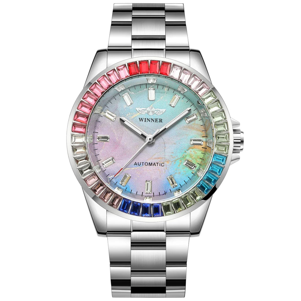 T-Winner Men’s Moon Phase Mechanical Watch – Luminous Stainless Steel Wristwatch