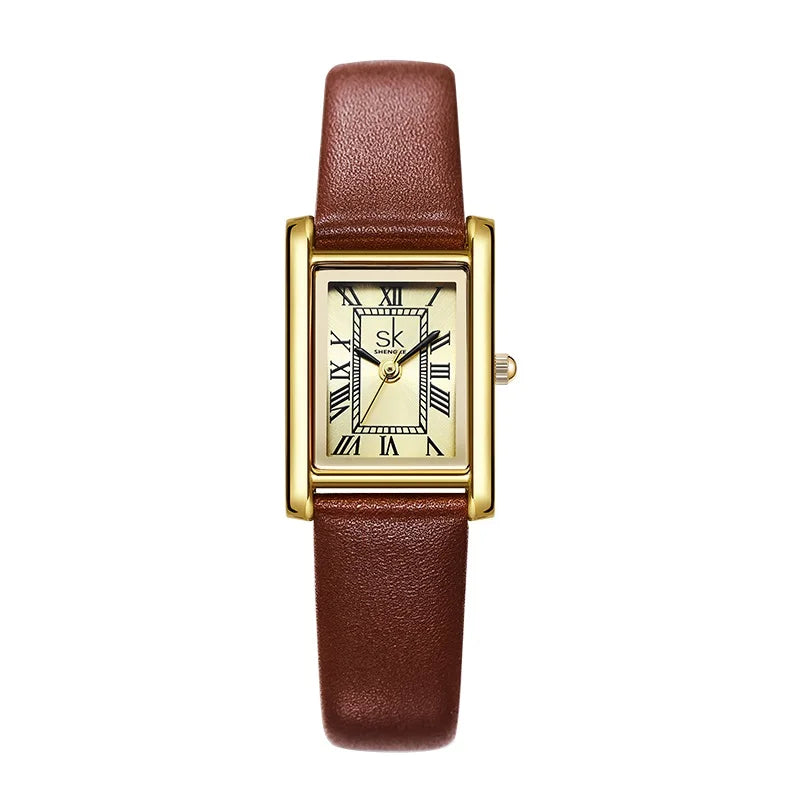 SK Women’s Classic Quartz Watch – Luxury Rectangle Dial, Waterproof Wristwatch