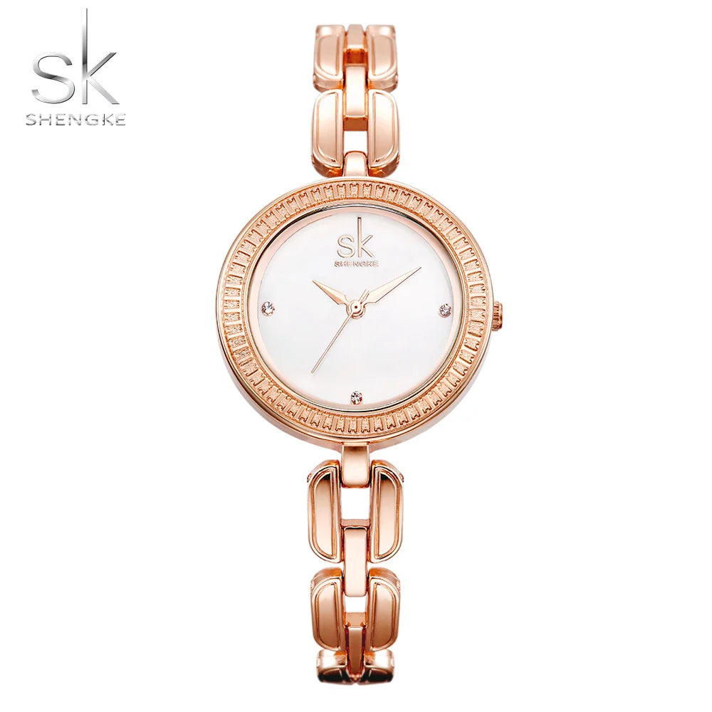 SK Women’s Luxury Quartz Bracelet Watch – Classic Alloy Waterproof Wristwatch