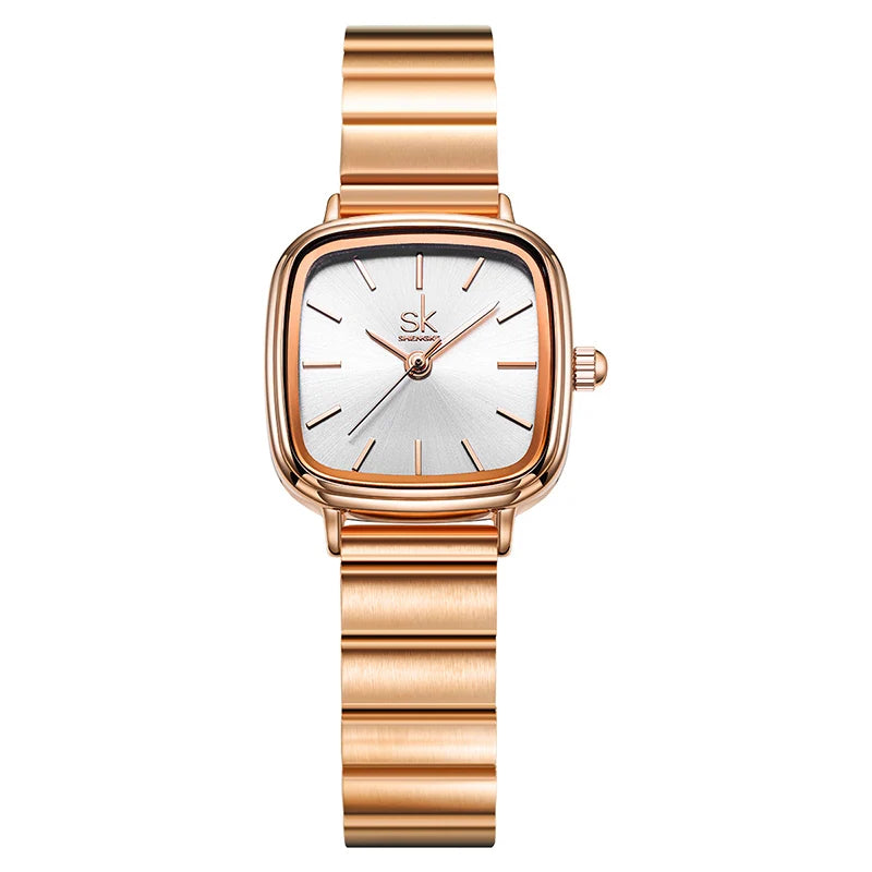 SK Women’s Minimalist Quartz Watch – Square Dial, Stainless Steel Strap, 3ATM Waterproof